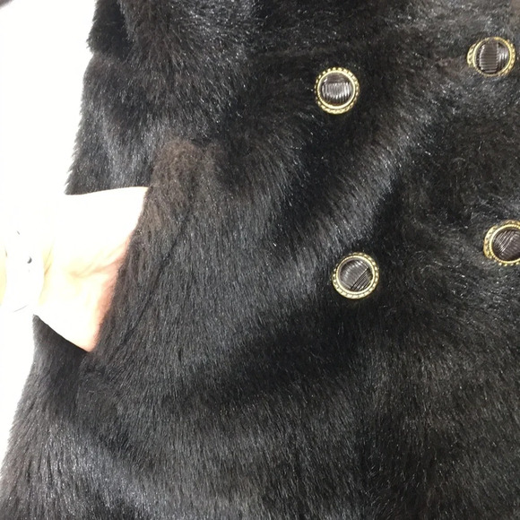 Outerama Vintage Black Fur Trench Jacket Womens 14 Double Breasted‎ - Picture 8 of 12